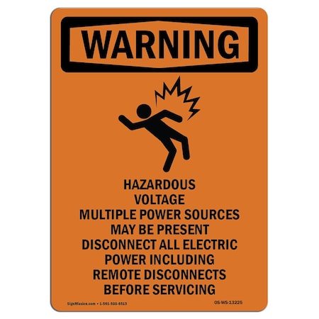 Signmission OSHA Warning Sign, 18" Height, Rigid Plastic, Hazardous Volt, Portrait, WS-P-1218-V-13225 OS-WS-P-1218-V-13225
